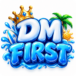 Dm First Game 3D logo with blue and white glossy lettering